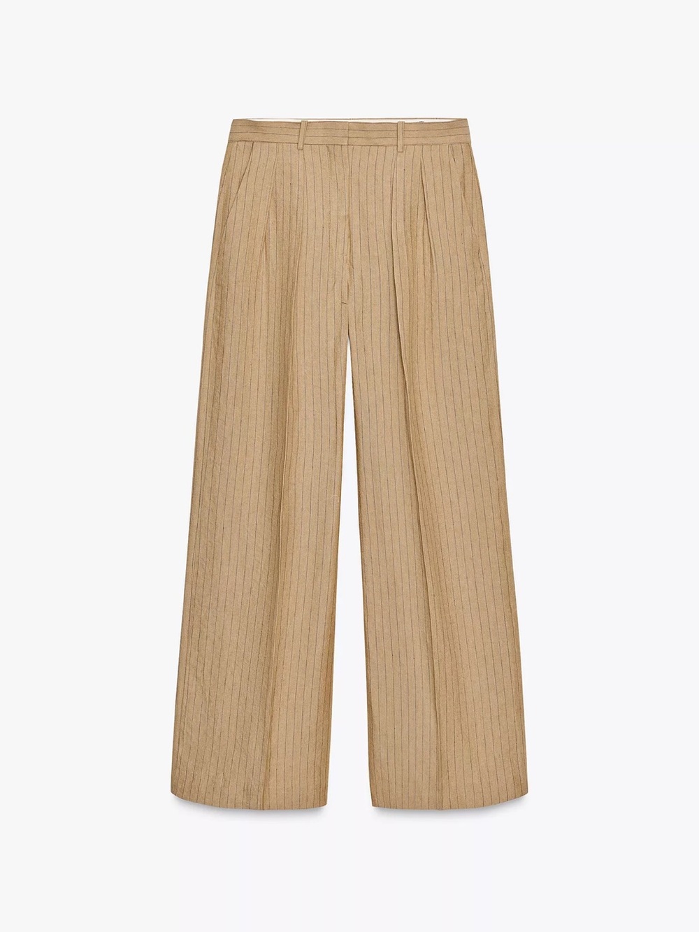 ZARA COLLECTION LINEN STRIPE PLEATED PANTS